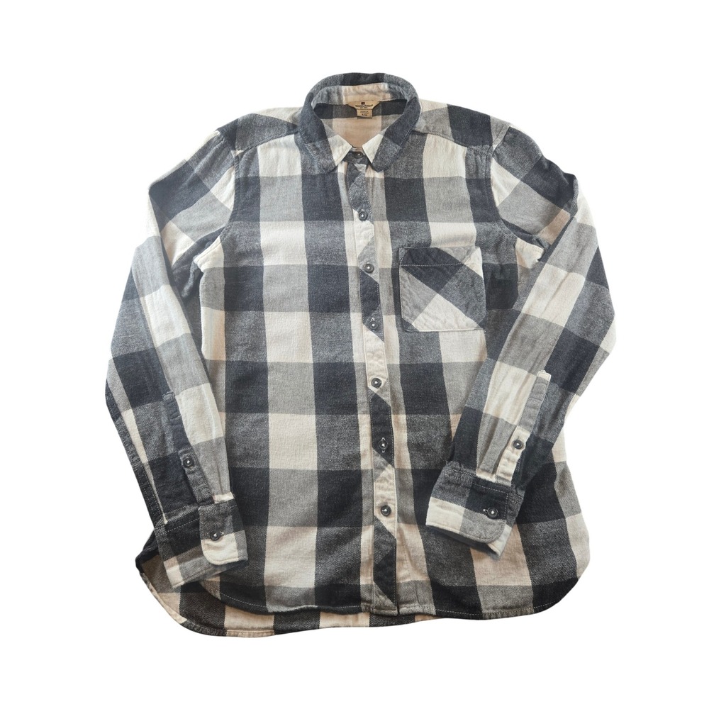 Woolrich Womens Small Flannel Shirt Black White Buffalo Plaid Button Down